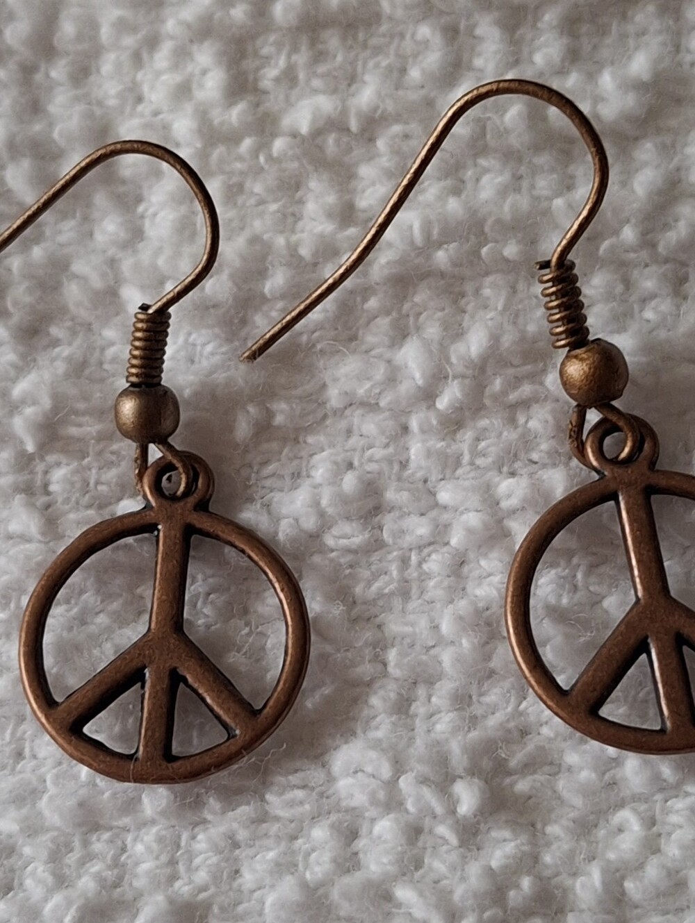 Copper Peace Sign Dangle Earrings - Women Jewelry